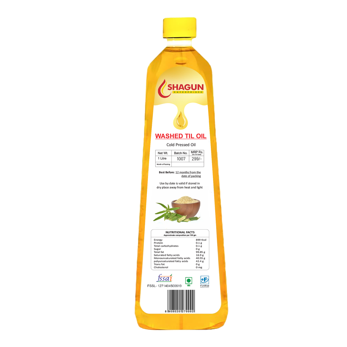 Shagun Cold Pressed Sesame Oil | 100% Pure Gingelly oil 1 Litre