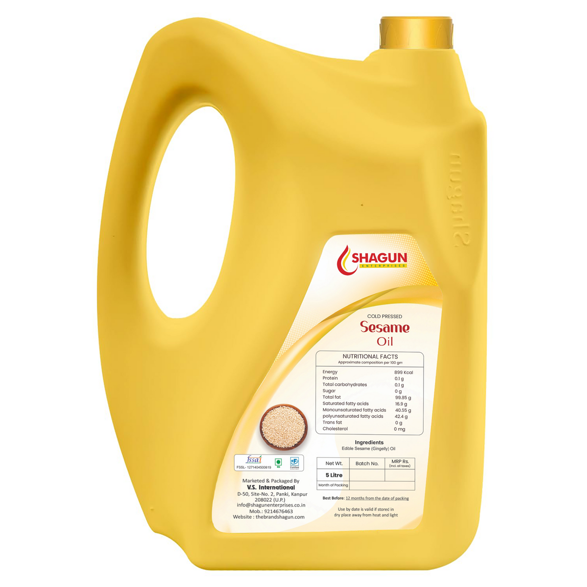 Shagun Cold Pressed Sesame Oil 4.5 Litre (Gingelly Oil)