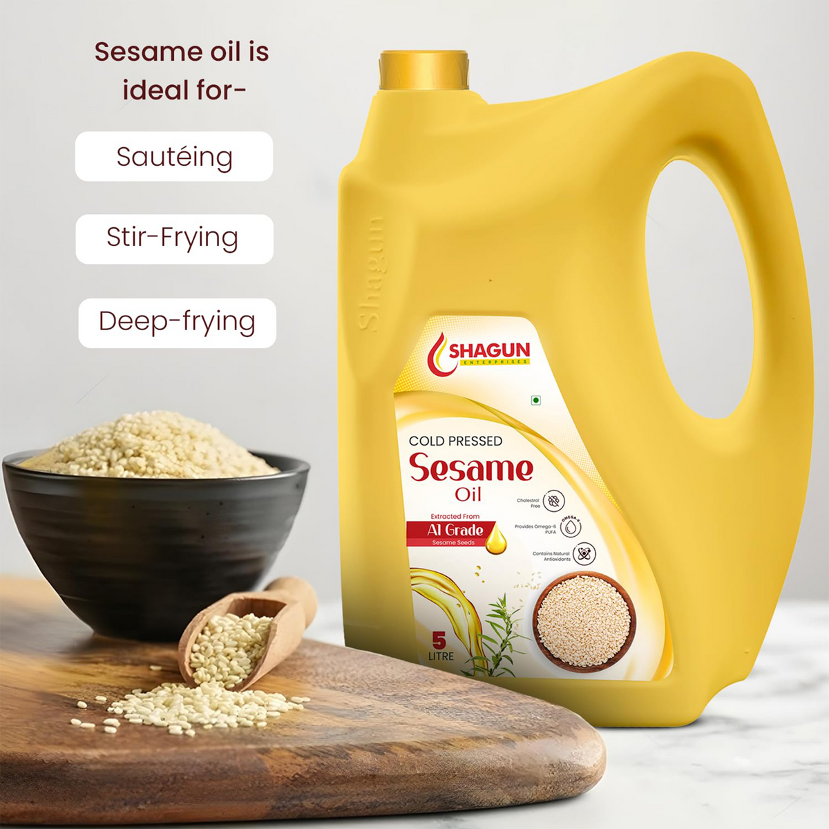 Shagun Cold Pressed Sesame Oil 4.5 Litre (Gingelly Oil)